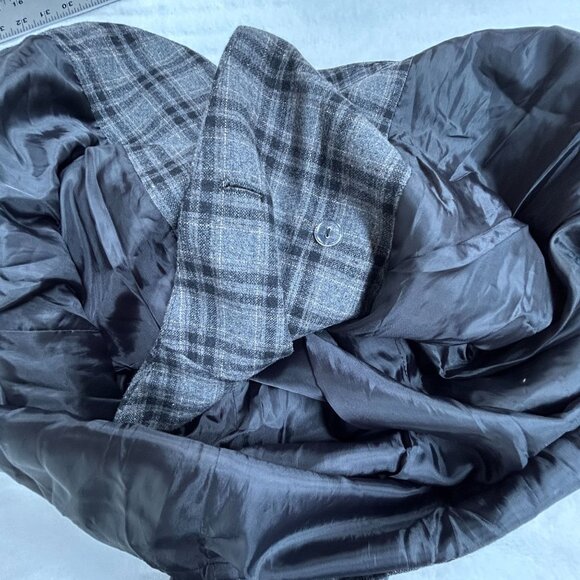 Lluii Womens Plaid Button-Front Wool Blend Jacket Gray Black Checkered Smocked - Picture 5 of 10